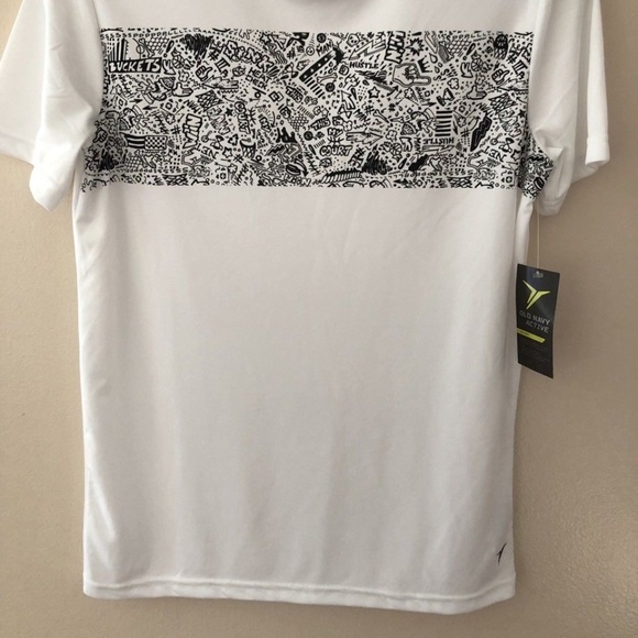 OLD NAVY Go-Dry Active White Black Crew-Neck Tee - Picture 2 of 2